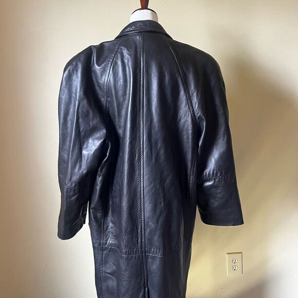 Vintage 80s 90s Black Leather Maxi Trench Coat USA Y2K Goth Matrix Grunge Sz 10 - Picture 6 of 11